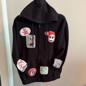 Black Graphic Hoodie with Character Patches